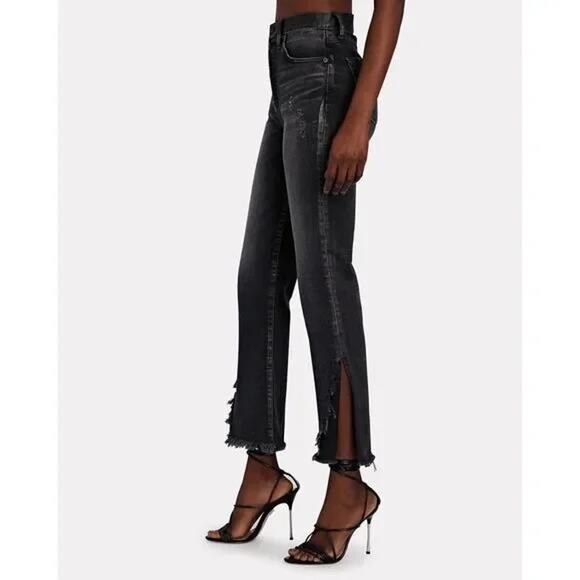 MOUSSY Alhambra Flare-Hi Jeans Black Cropped Flare Split Hem High Rise 29 - Picture 2 of 11